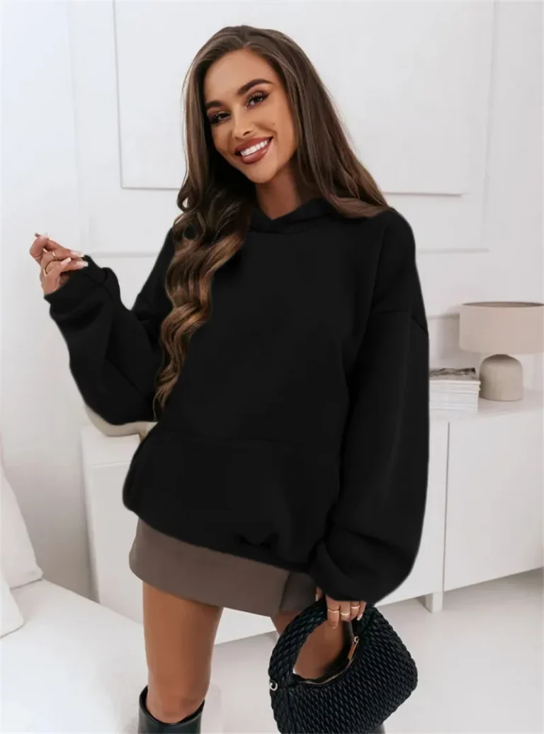 Solid Oversized Basic Sweatshirt With Pockets - Image 1