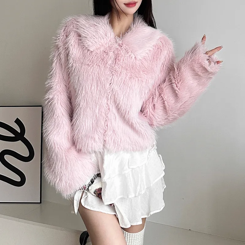 Light Pink Zipper Up Fleece Winter Jacket - NEWME