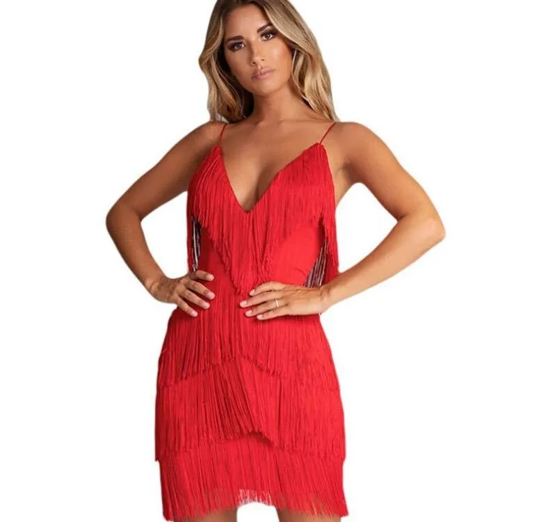 Red Tassel Mini Dress - NEWME