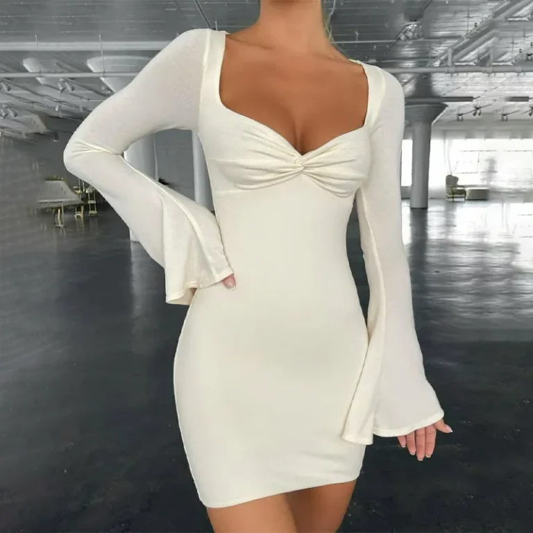 Bell Sleeves Mini Bodycon Dress - Image 1