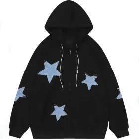 Star Printed Oversized Hooded Sweatshirt - NEWME