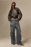 Washed Wide High Cargo Jeans
