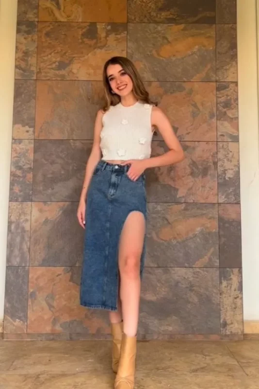 ☆ASYMMETRIC DENIM MIDI SKIRT/KIMHEKIM☆ Kimhēkim Blue Asymmetric Denim Midi Skirt In Sky Blue | ModeSens