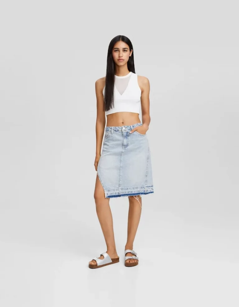 Denim Side Slit Skirt - NEWME
