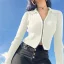 Ribbed Zip-Up Polo Top