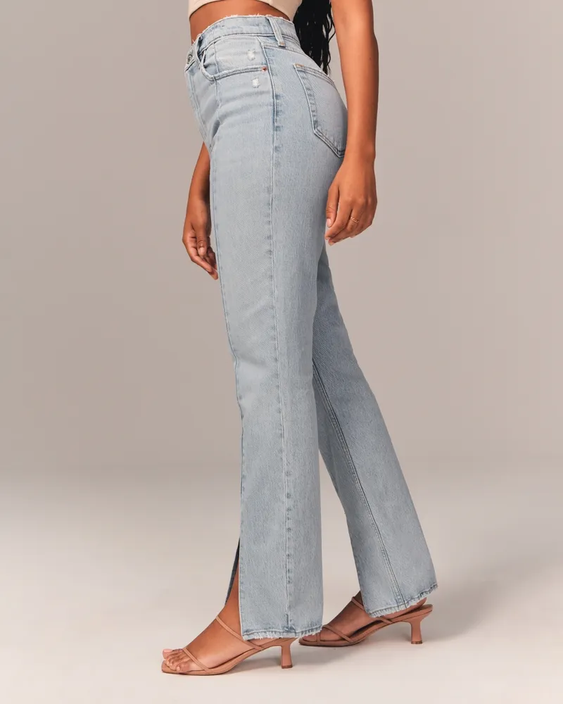 High Rise Front Slit Straight Jeans - NEWME 