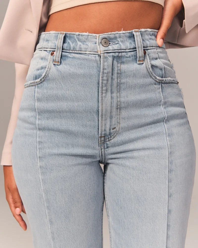 High Rise Front Slit Straight Jeans - NEWME 