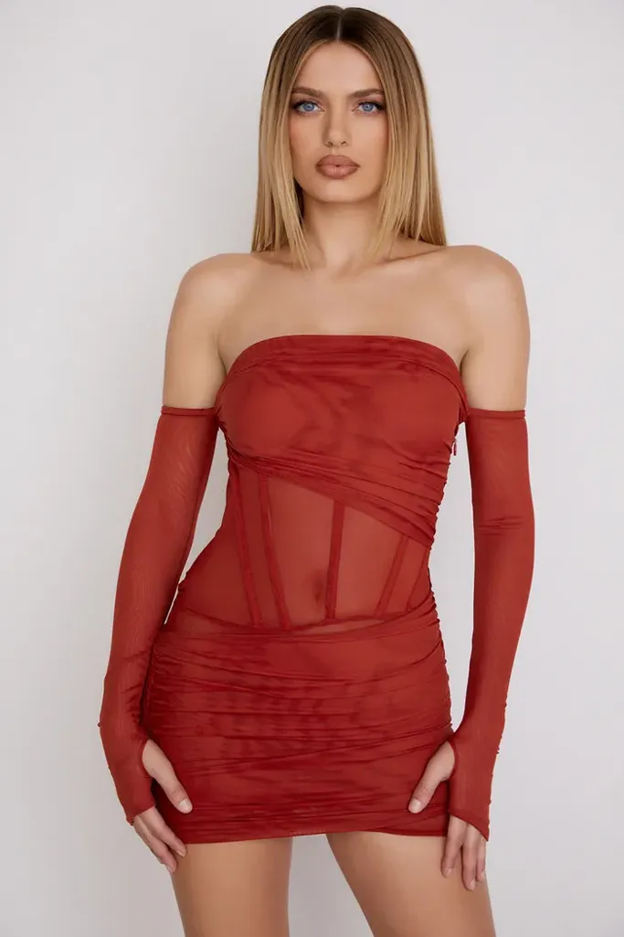 Ruched Mesh Corset Dress - Image 1