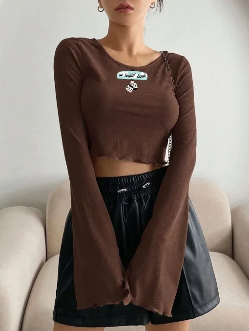 【新品未着用】MEER. AMERICAN SLEEVE FLARE TOP Flare Sleeves Ribbed Crop Top - NEWME