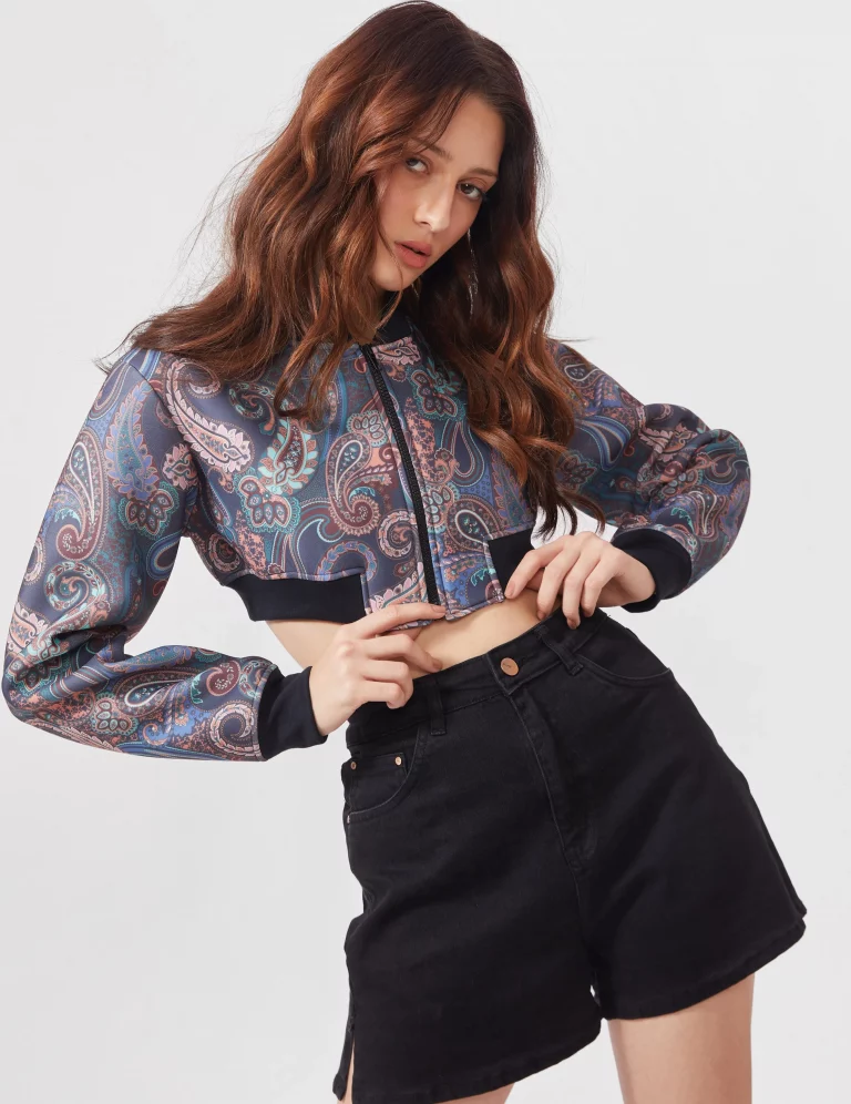 Paisley Print Crop Sweatshirt - Image 1