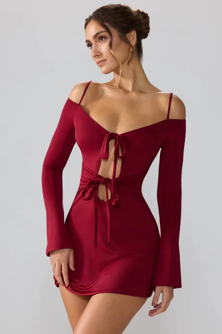 Maroon Cut Out A-Line Mini Dress - Image 1