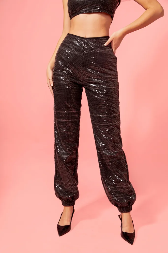 Sequinned High Rise Joggers - Image 1