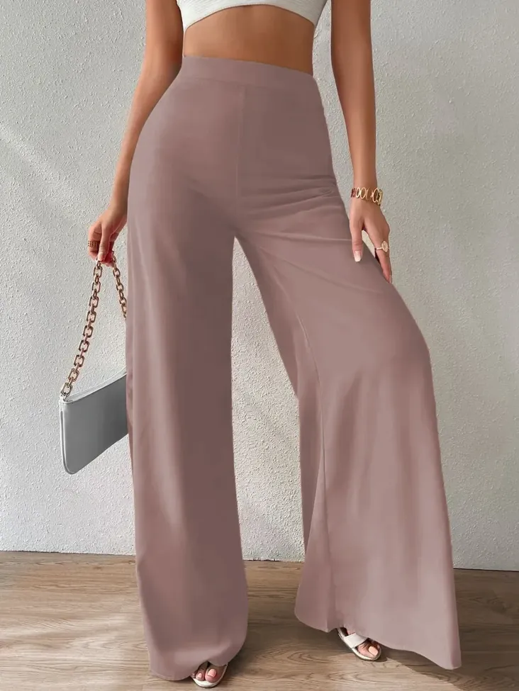 Solid Wide Leg Trousers - Image 1