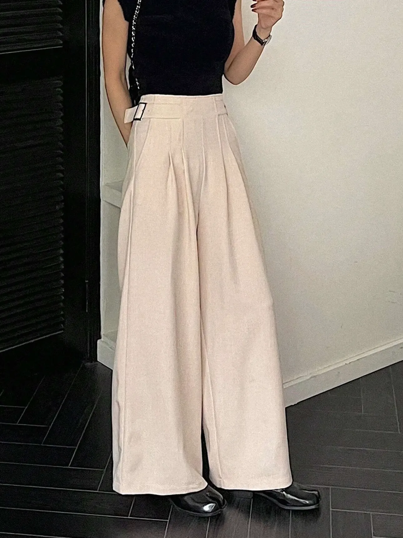 貴重BLESS n°  ULTRA WIDE PLEATED TROUSERS New Trousers Men's Summer Khaki Loose Wide-leg Casual Pants