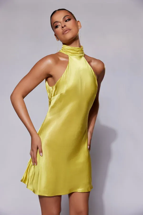 High Halter Neck Satin Dress - Image 1