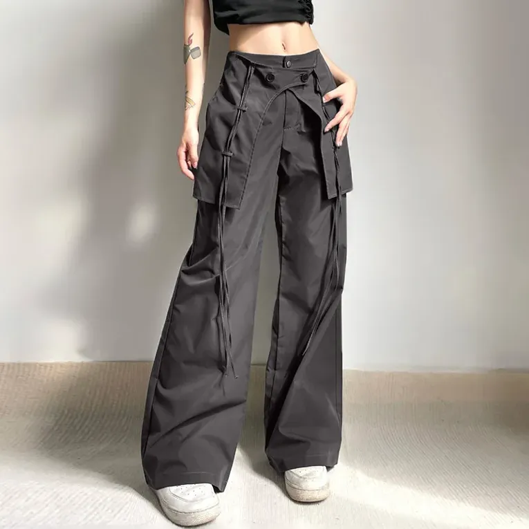 Solid Flappy Wide Legged Trousers - Image 1