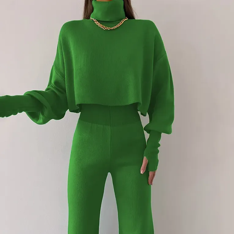 Solid Color Spandex Winter Co-Ord Set - Image 1