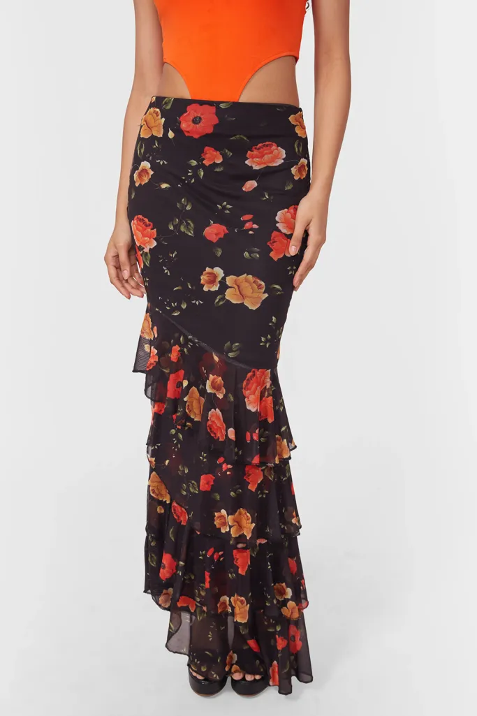 スカート MSGM Gonna Floral Mesh Ruffled Skirt MSGM Gonna Floral Mesh Ruffled Maxi Skirt (Skirts) IFCHIC.COM