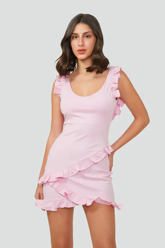Pink Ruffled Mini Dress - NEWME