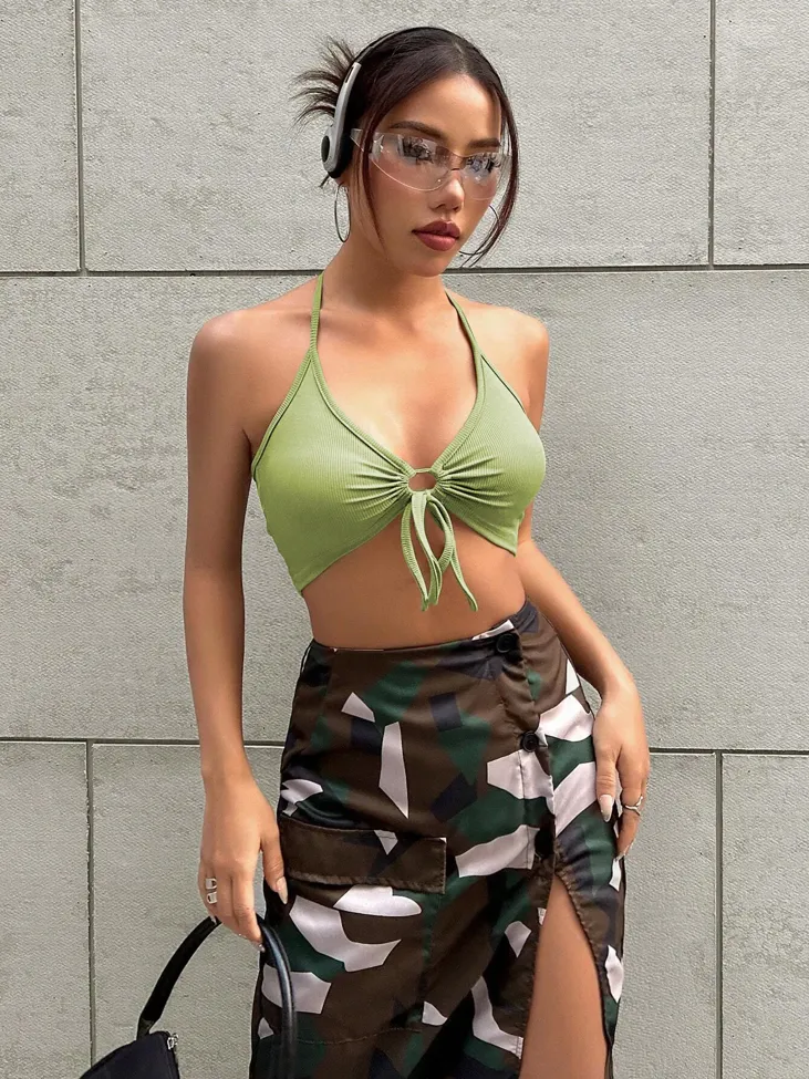 Light Green Halter Crop Top - Image 1