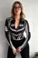 Black Contrast Printed Half Zipper Top
