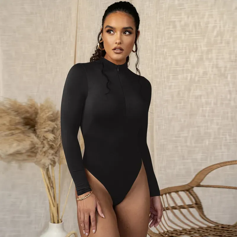 Black High Neck Fitted Bodysuit
