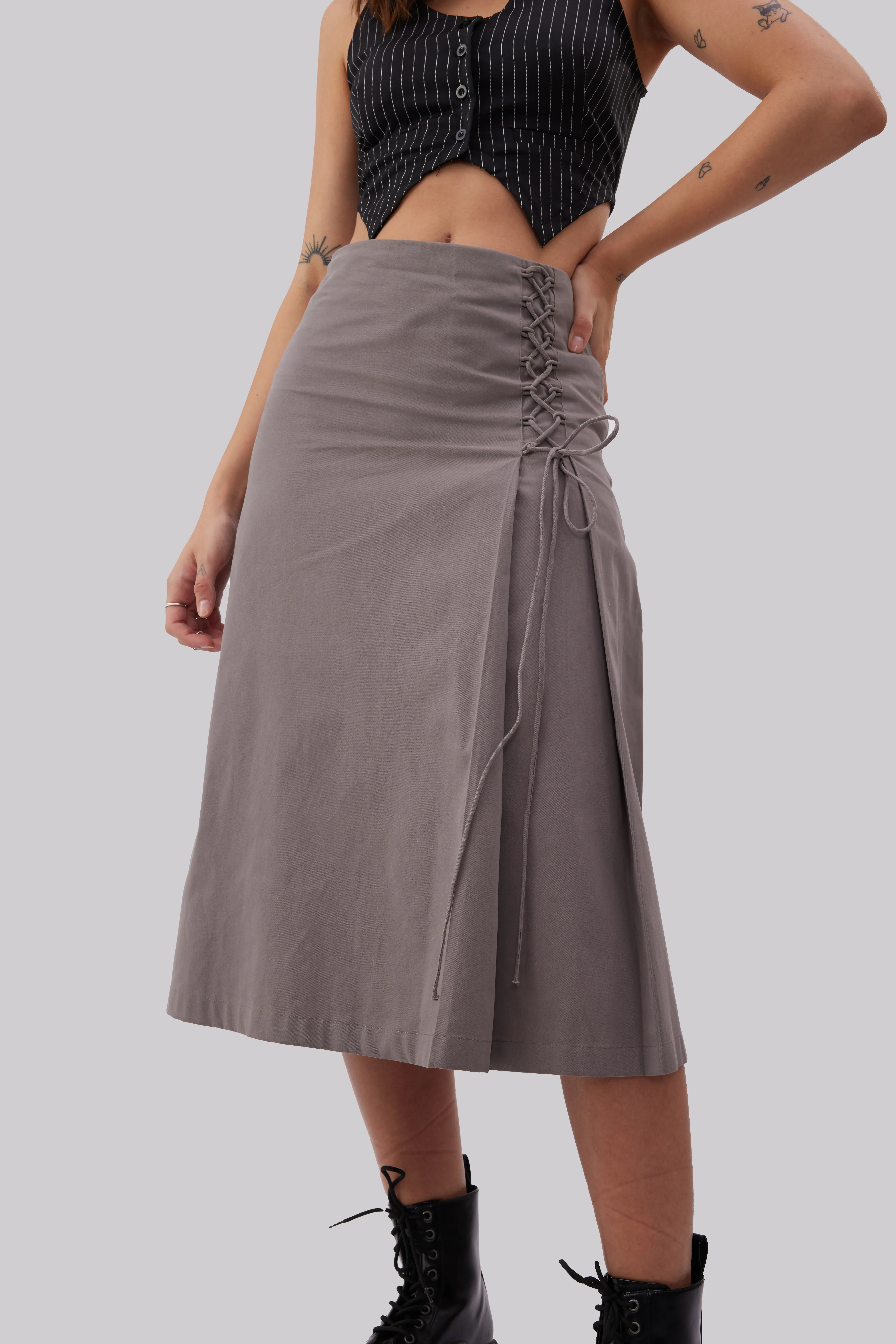 Sinoon Lace Midi Skirt (Melange Grey)
