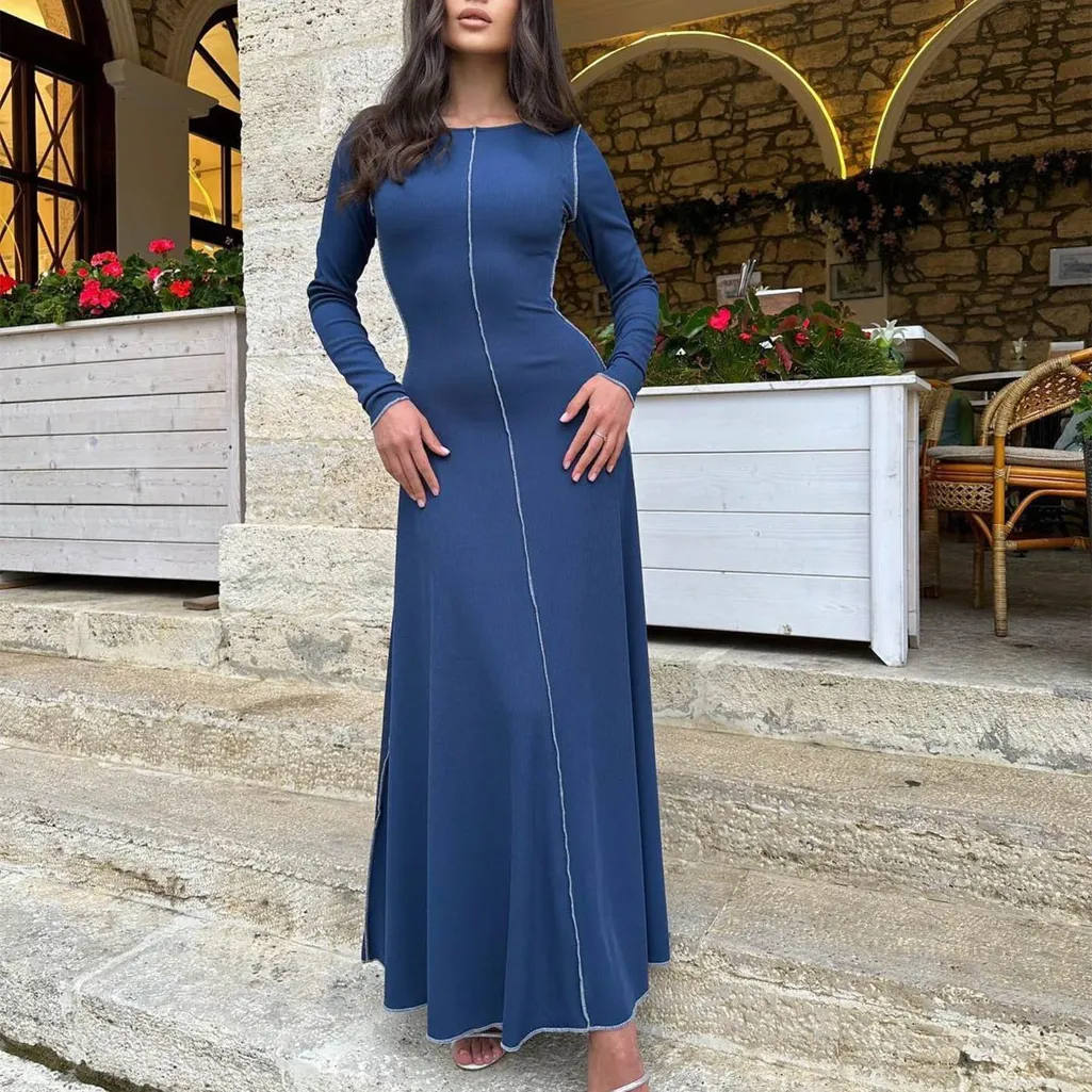 Blue Boat Neck Line Dress - NEWME