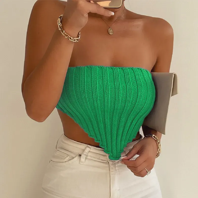 green ribbed tube top