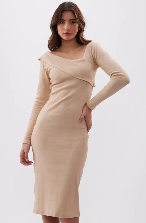 パーティードレス La Bomba Asymmetric Beige Midi Dress PRODUCT-AUG152024-FALL-31.jpg?