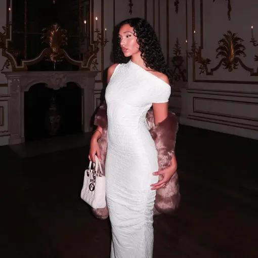 White Textured One Shoulder Dress - NEWME