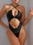Black Lace Plunge Neck Bodysuit