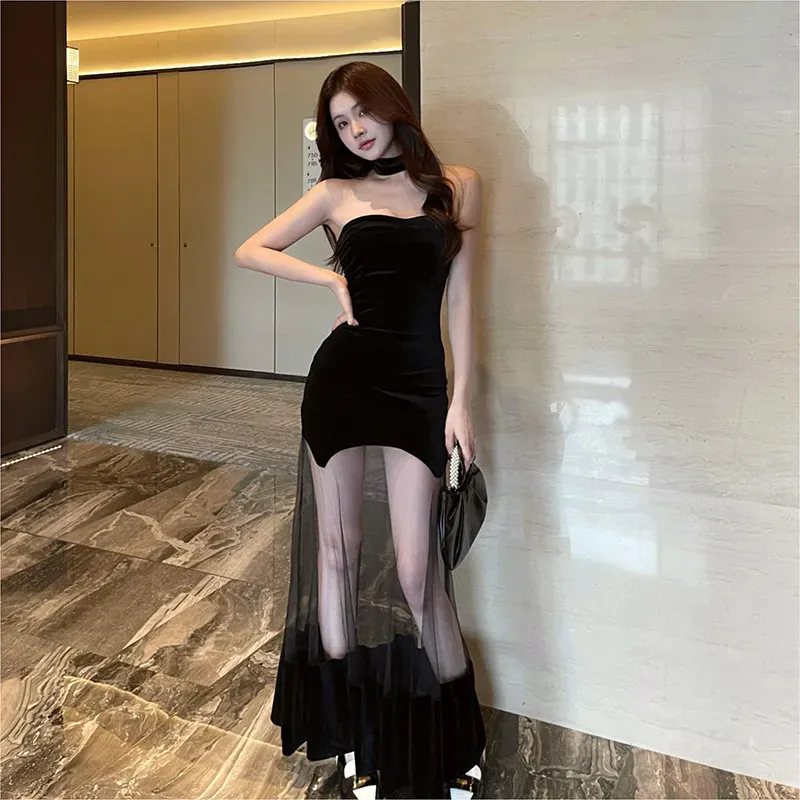 Black Mesh Line Dress