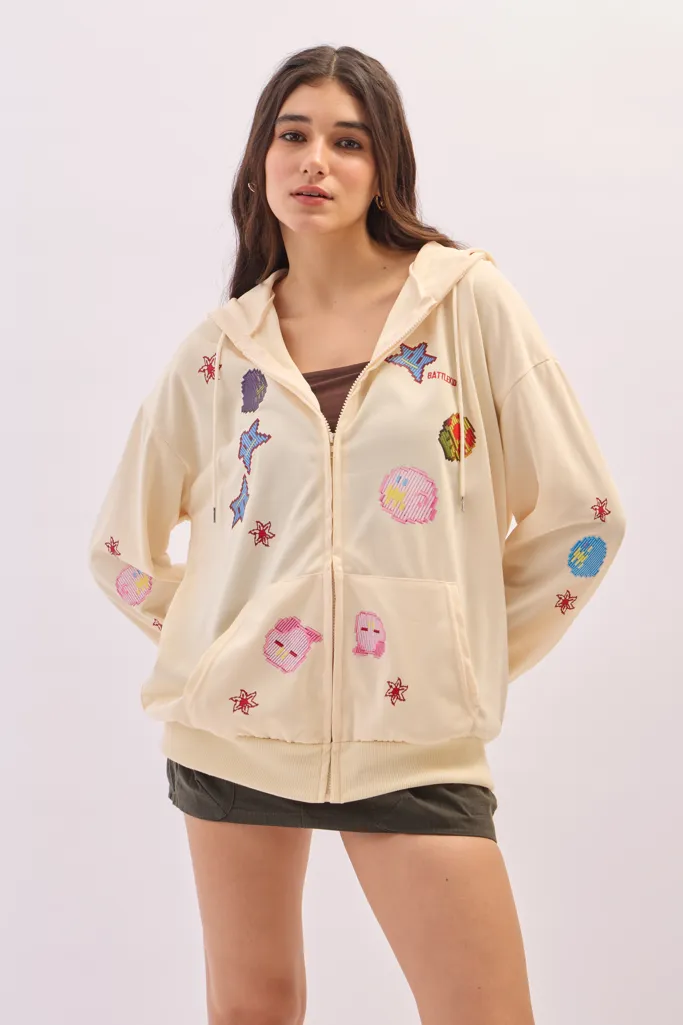 Cartoon Printed Hooded Oversized Sweatshirt - Image 1