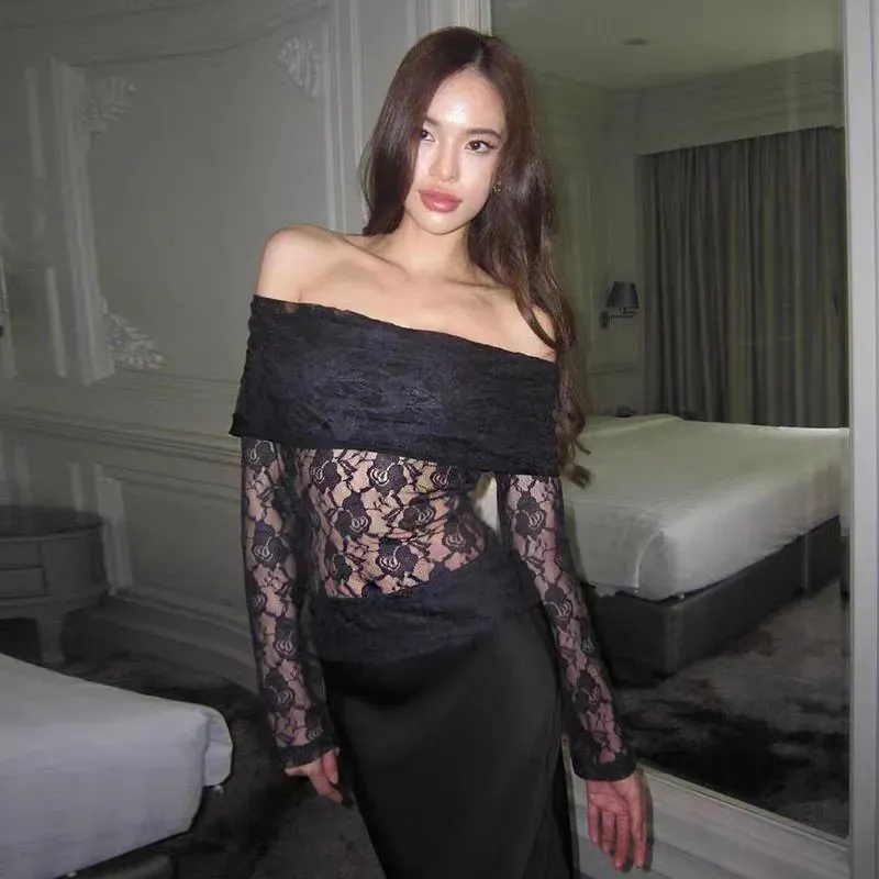 Black Lace Off Shoulder Top - NEWME