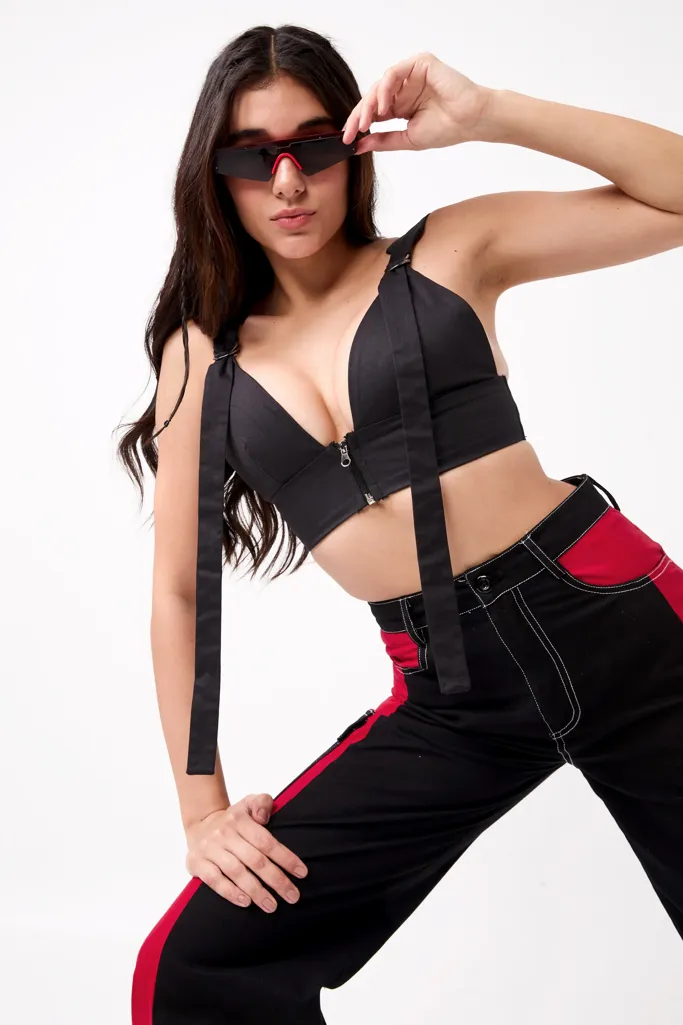 Black Fitted Bustier Top - Image 1