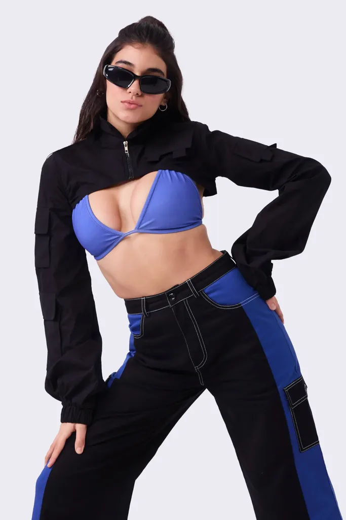 Black High Neck Crop Jacket - Image 1