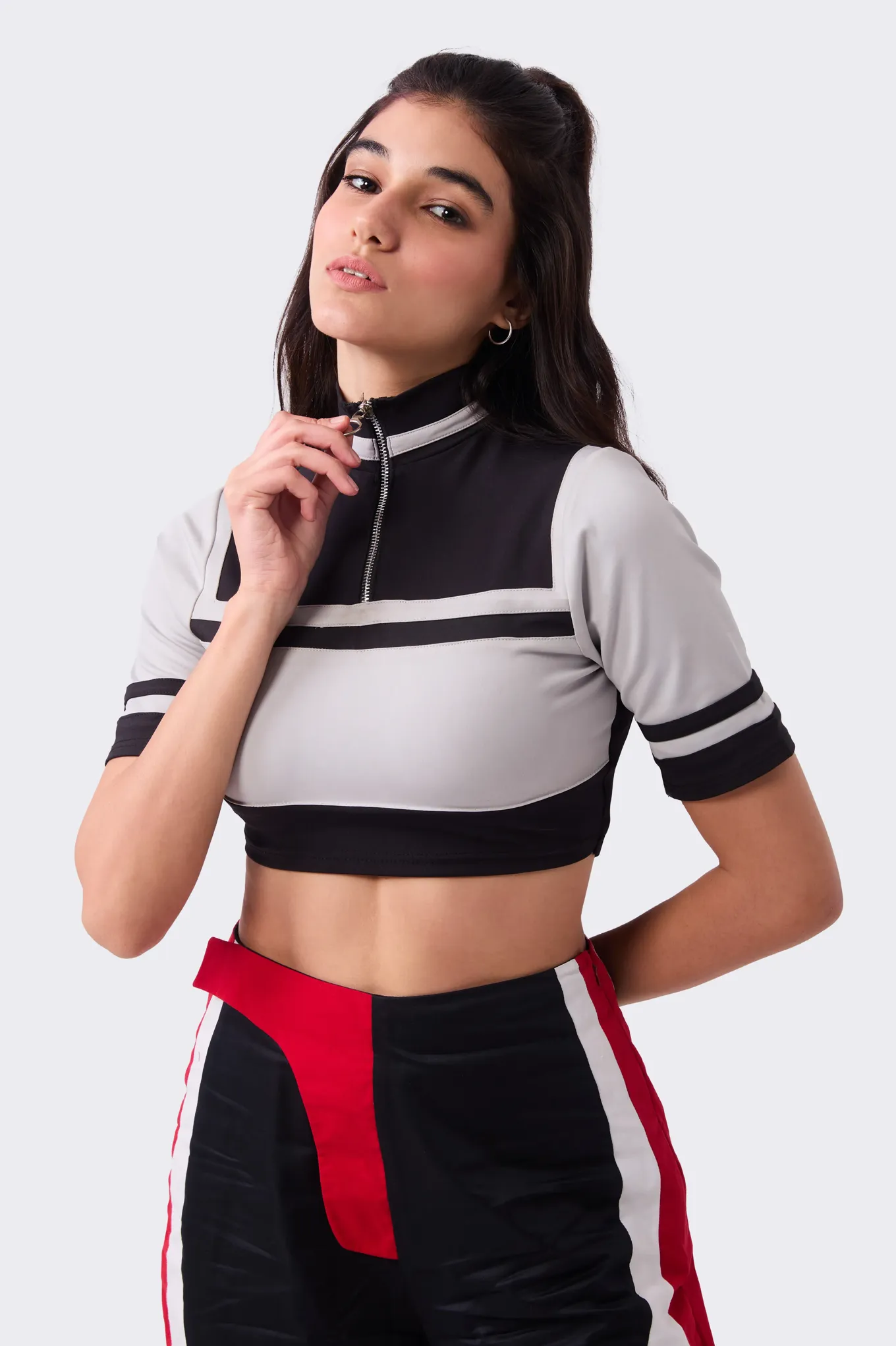 Grey High Neck Crop Top - NEWME