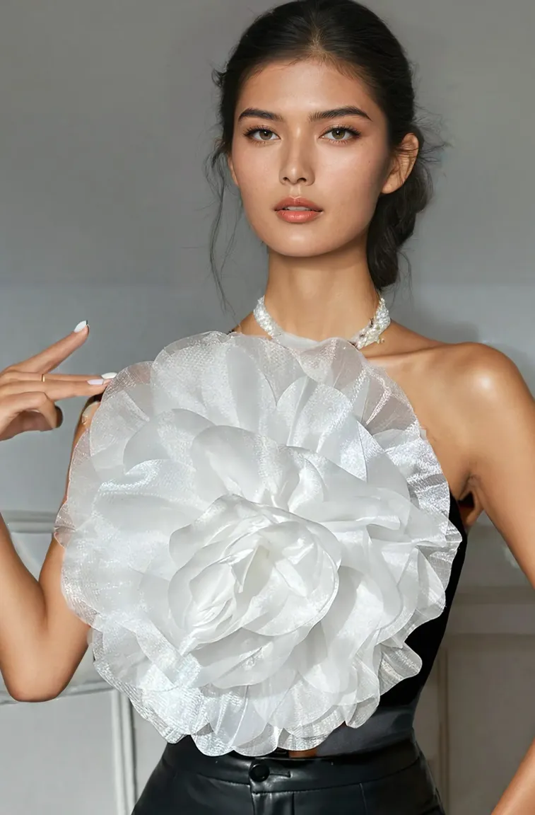 White Flower Detail Strapless Top - Image 1