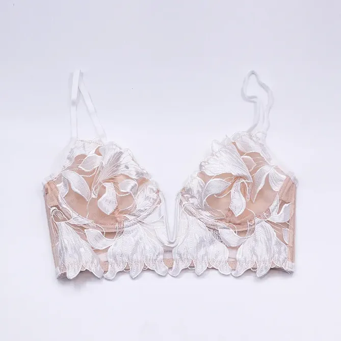 White Floral Half-Coverage Fitted wired back closure Bra - NEWME