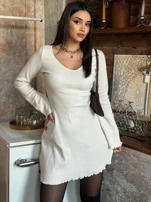 White Lettuce Hem Mini Dress - NEWME