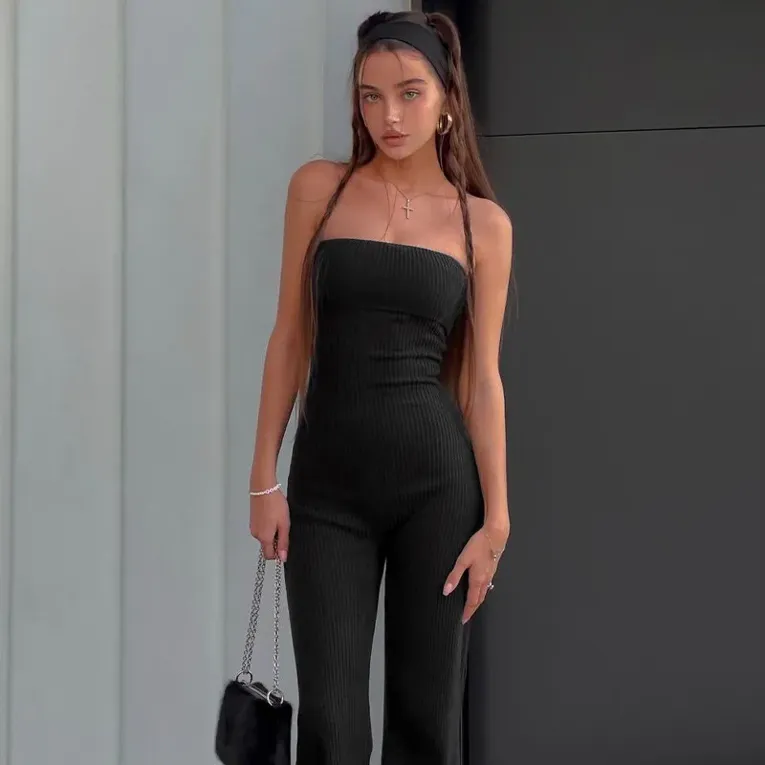 Black Solid Stylised Jumpsuit - Image 1