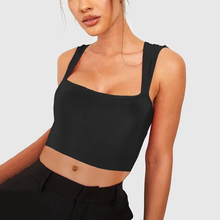 Black Square Neck Crop Top - Image 1