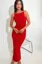 Red Textured Boat Neck Dress