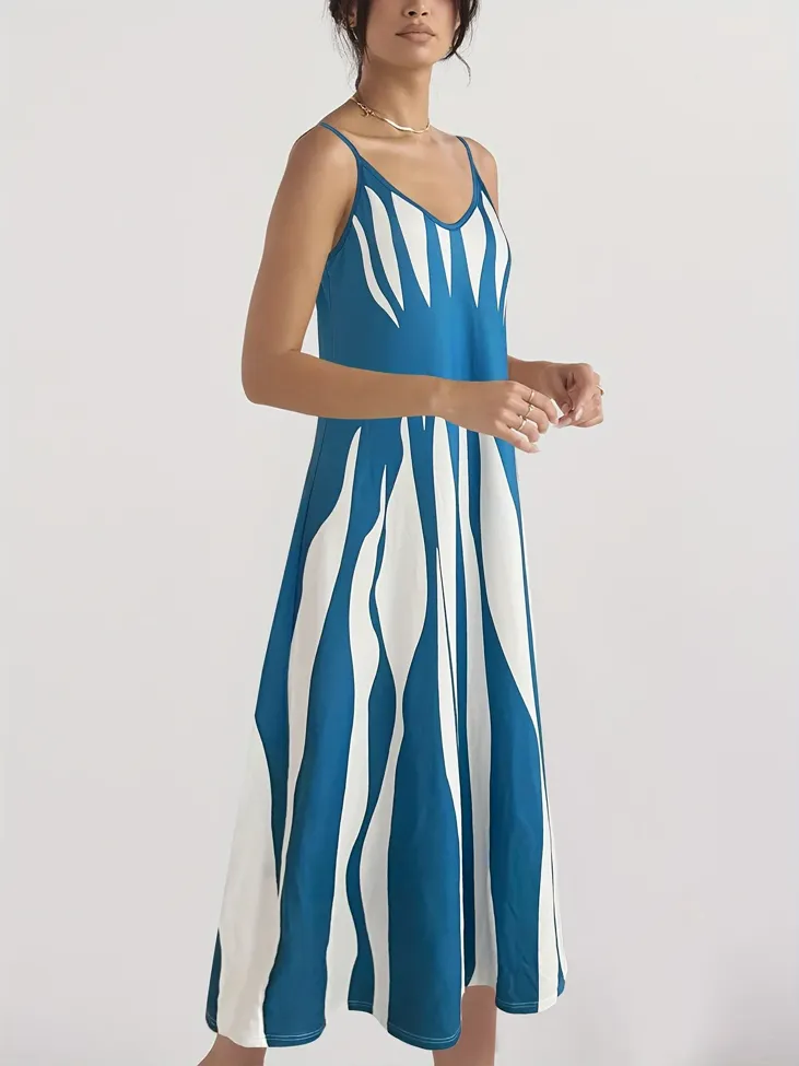Blue Abstract Print Maxi Dress - Image 1