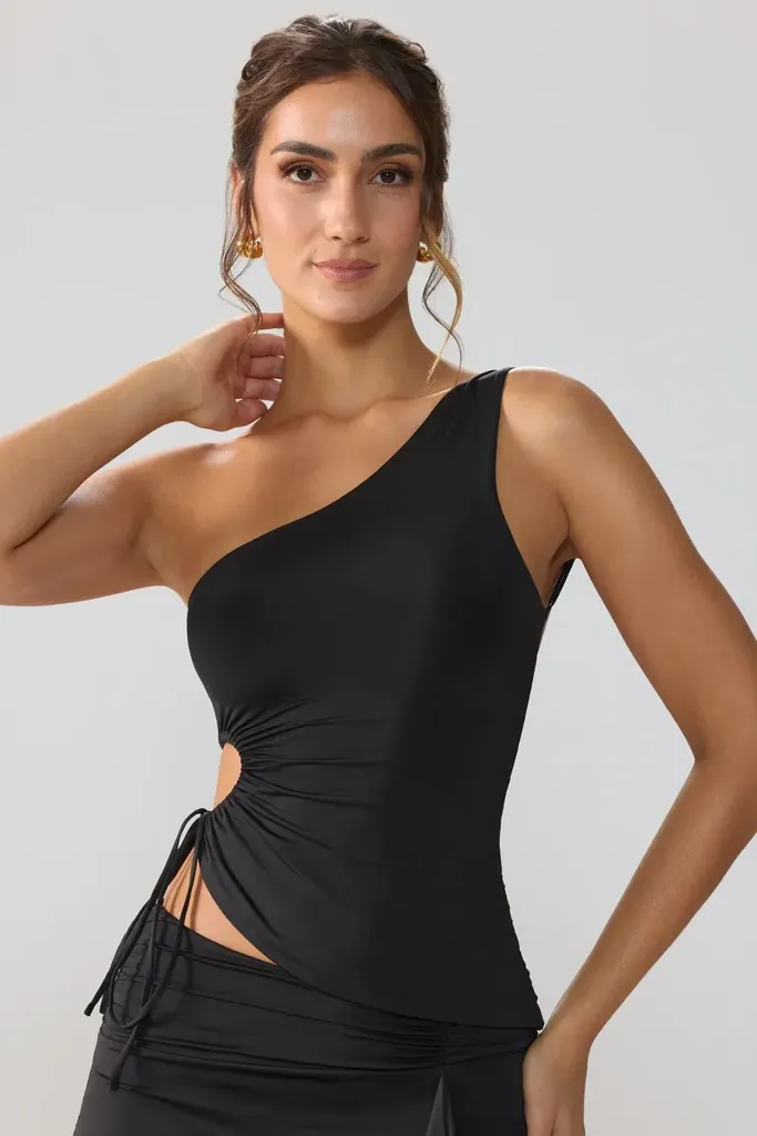 Ruched Cut-Out One Shoulder Top - Image 1