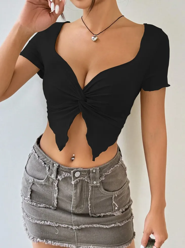 Black Sweetheart Knot Crop Top - Image 1