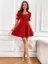 Red Square Neck Flared Dress