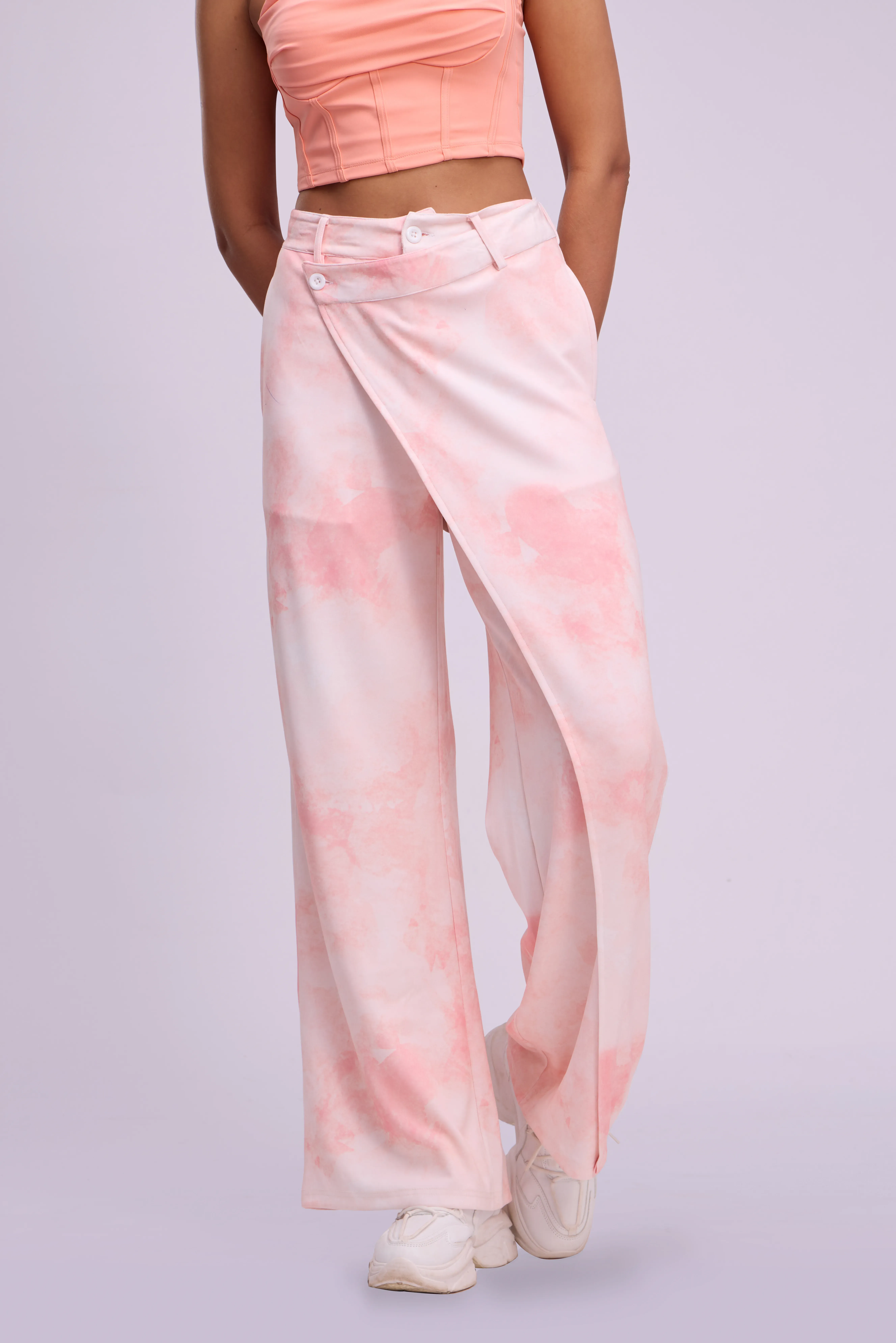 Slim Trousers with Front Overlay in Water