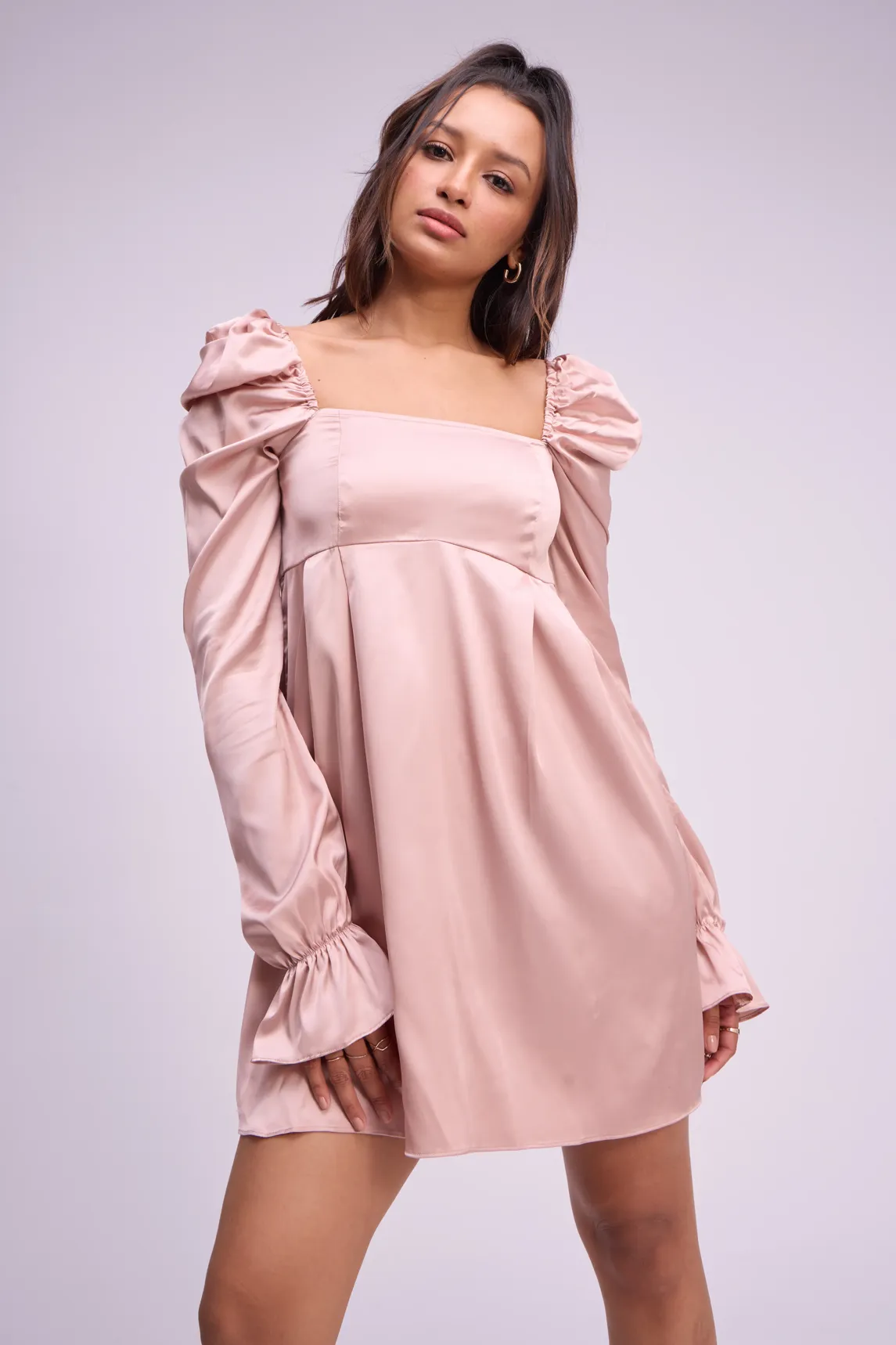 ワンピース ETMON Square Puff Mini Dress, Pink Womens Puff Sleeve Square Neck Puffy Dress Babydoll Mesh
